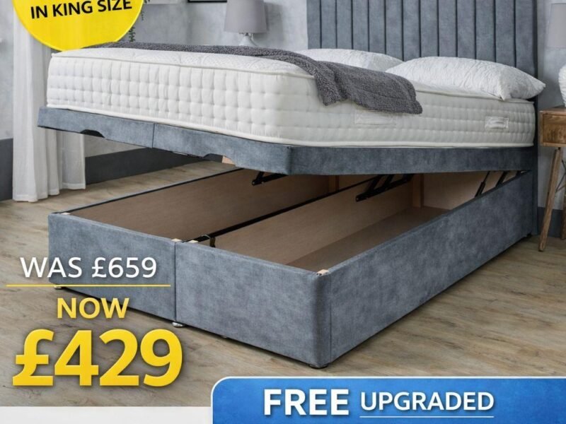 King Size Clearance Special: Pink Solid Ottoman Divan & Upgraded Mattress