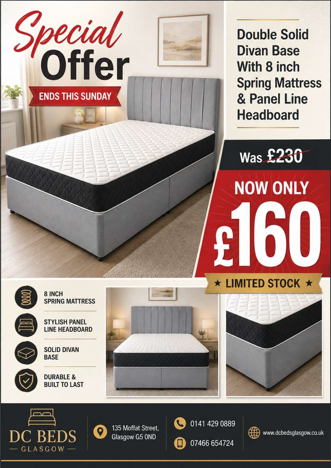 Special Offer Double Grey Divan Set